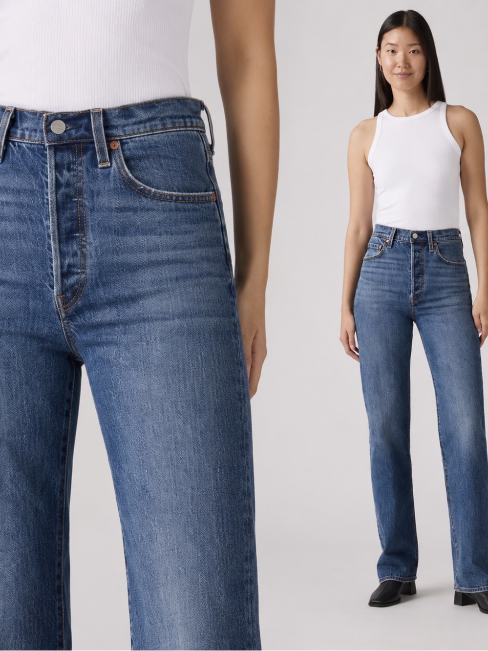 Levi's Ribcage Full Length Straight Jeans 27x32 "Valley View" Dark Wash NWT